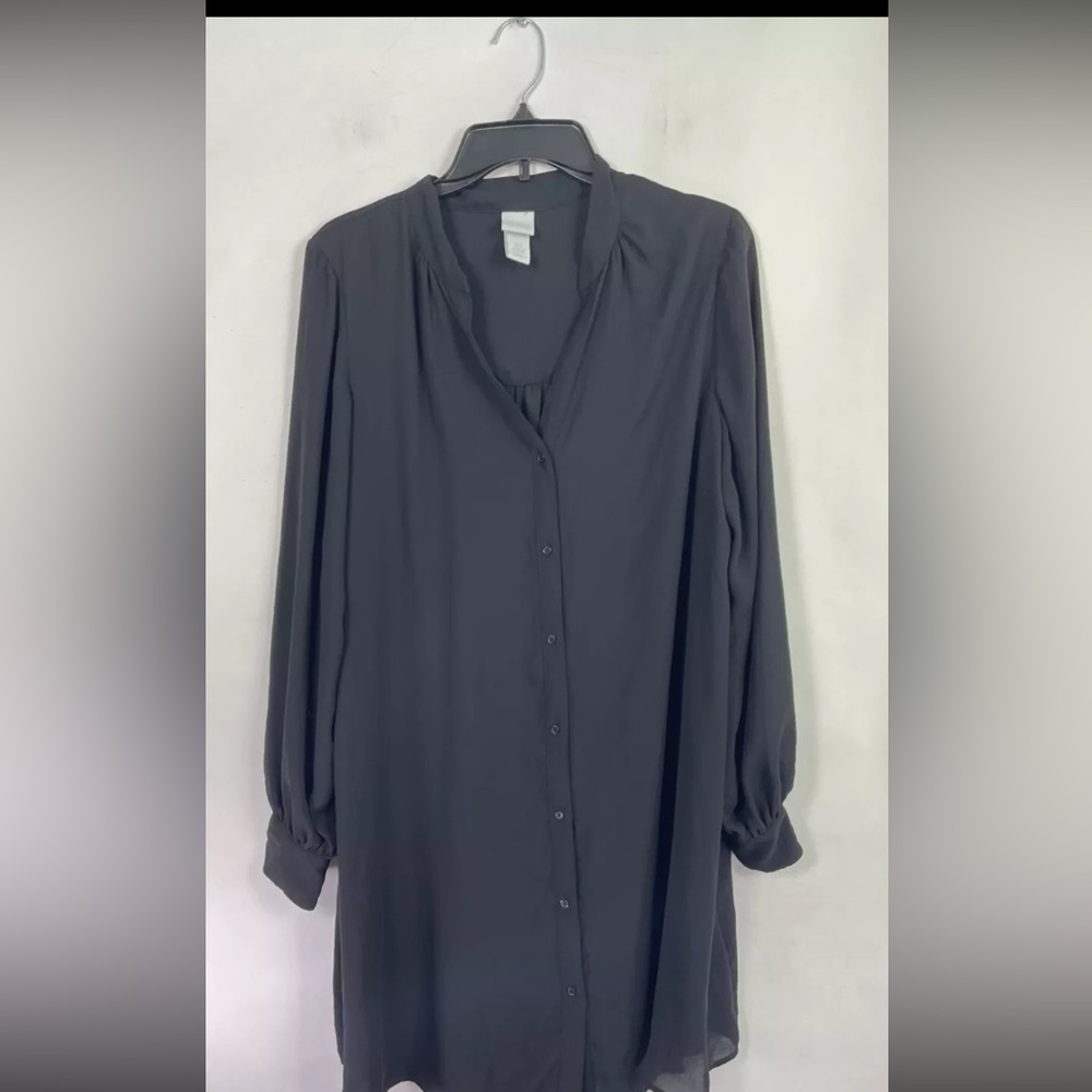 H&M Womens Shift Dress Button Down Long Sleeve Knee Length Black Size 20